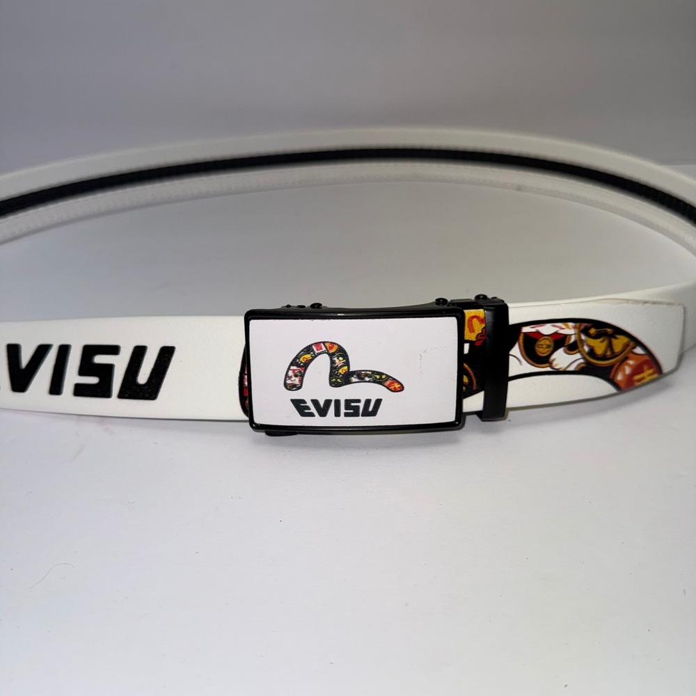 Evisu Ratchet Belt Mens One Size White Japanese Graphic Seagull Logo Buckle
